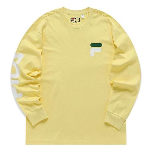 FILA FUSION Logo Printing Knit Loose Sports Round Neck Long Sleeves Couple Style Yellow T11U156204F-YE