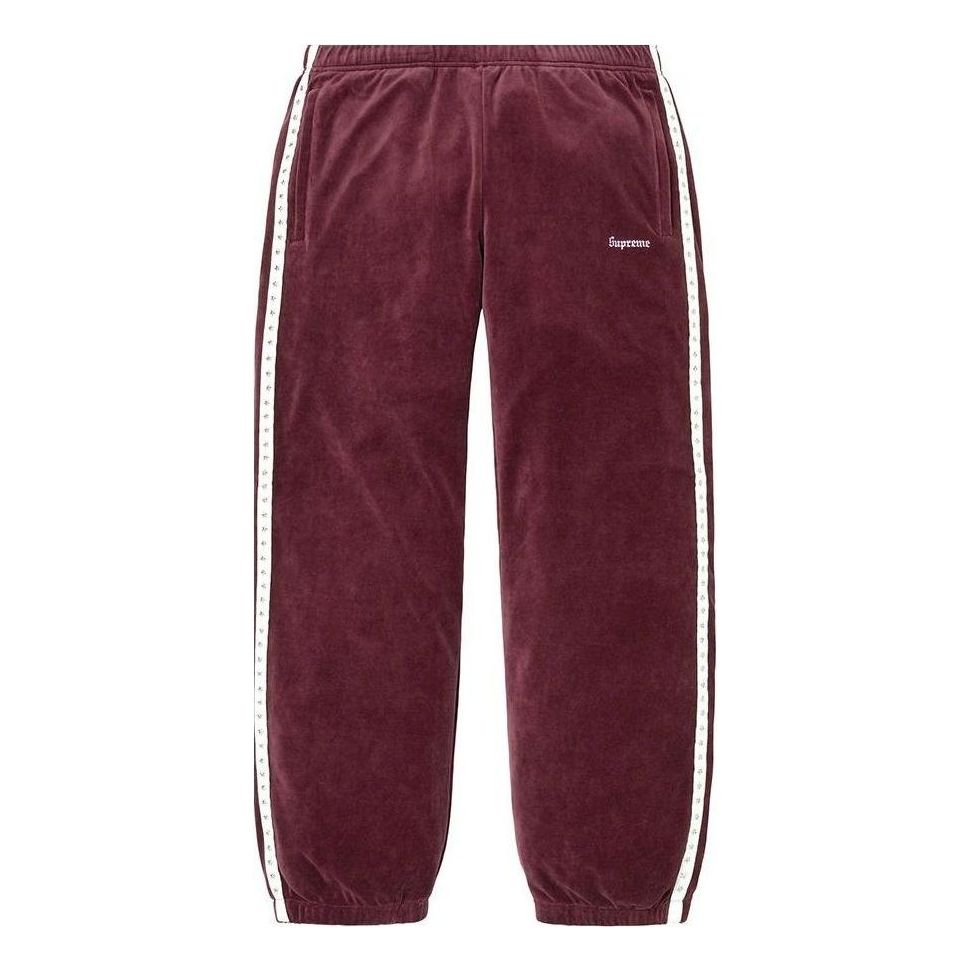 Supreme Studded Velour Track Pant 'Burgundy White' SUP-FW22-269