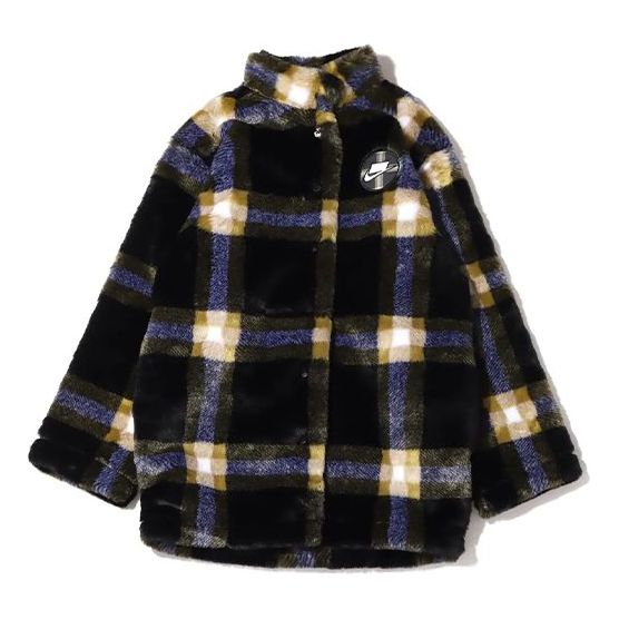 Nike Suede Plaid Stand Collar logo Jacket Purple DD4542-010