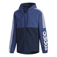 adidas Logo Printing Stripe Contrasting Colors Sports Hooded Jacket Blue FL8625