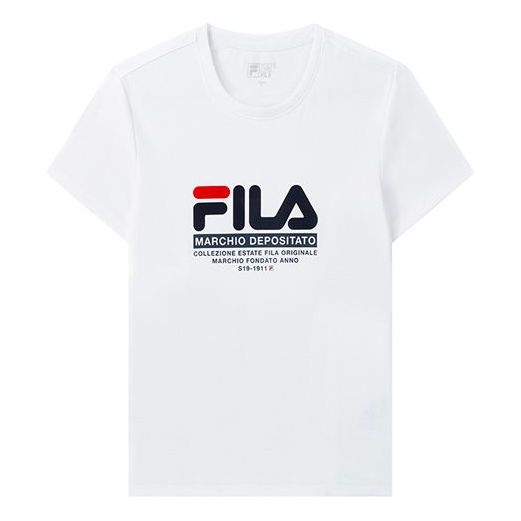 Men's FILA Printing Round Neck Pure Cotton White T-Shirt F61W028121F