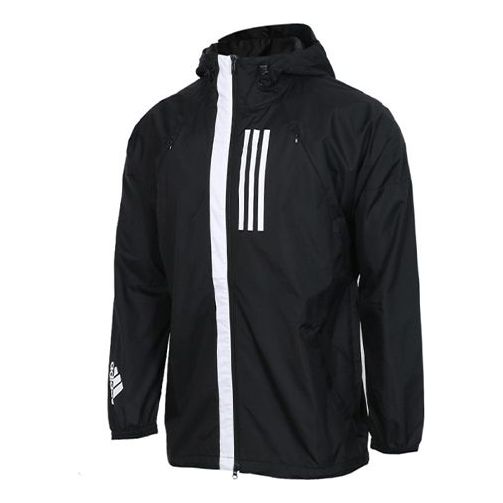 adidas WND JKT Casual Sports hooded Woven Jacket Black DZ0047