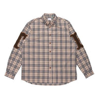 Men's Burberry Alphabet Pattern Vintage Plaid Long Sleeves Shirt Yellow 80423501