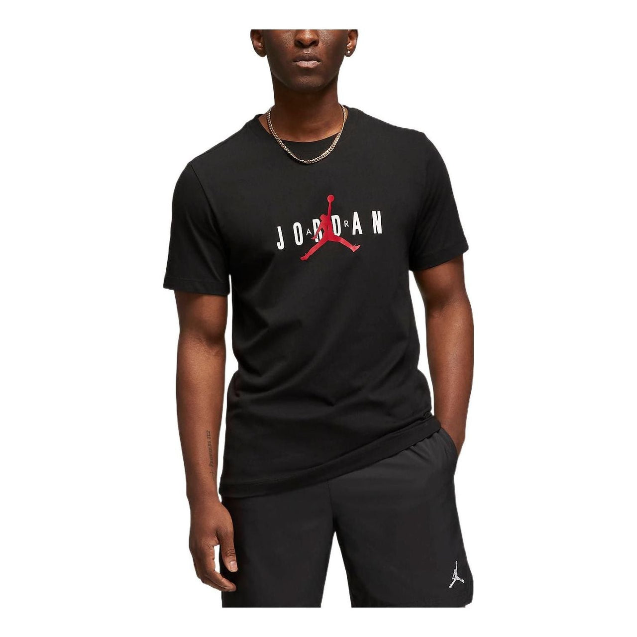 Men's Air Jordan Air Logo Alphabet Printing Round Neck Casual Short Sleeve Black T-Shirt DM1462-010