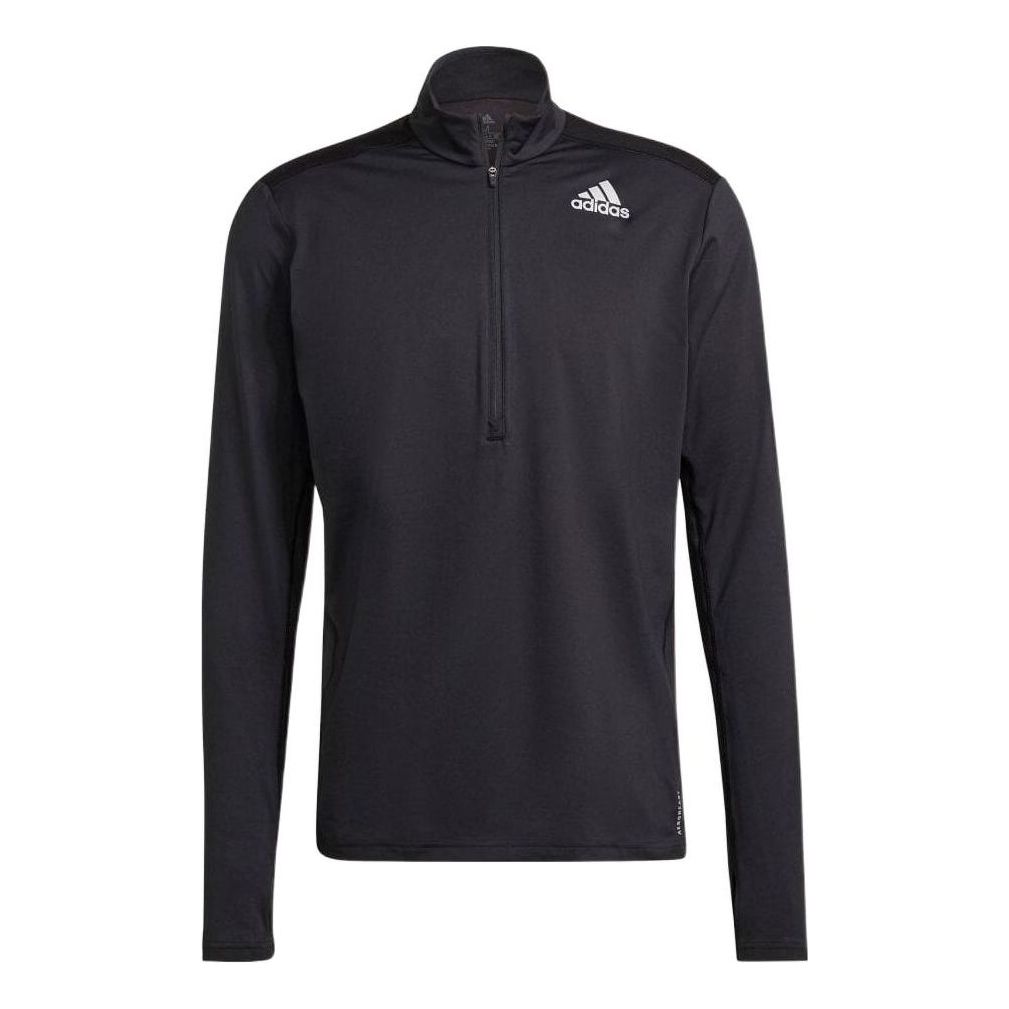 Men's adidas Logo Printing Stand Collar Half Zipper Pullover Long Sleeves Japanese Version Black T-Shirt GT8936