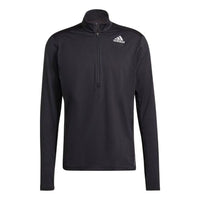 Men's adidas Logo Printing Stand Collar Half Zipper Pullover Long Sleeves Japanese Version Black T-Shirt GT8936