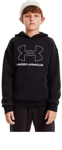 (GS) Under Armour Rival Fleece Logo Hoodie 'Black White' 224110965