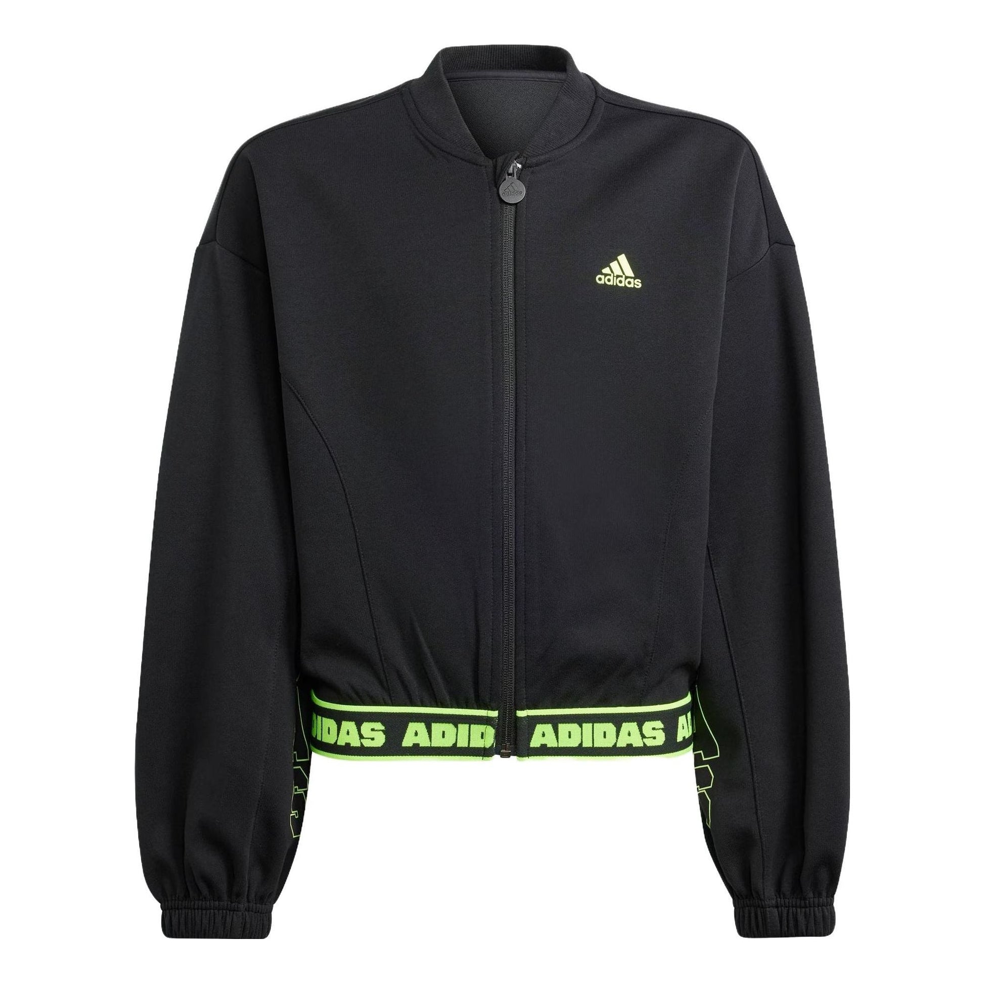 (GS) adidas Dance Full-Zip Crop Hoodie Asia Sizing 'Black Green' IA1531