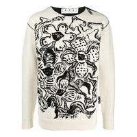 Men's Off-White FW22 Flowers Pattern Jacquard Round Neck Pullover Knit Wool Sweater Version White OMHE049E20KNI0010310