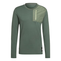 Men's adidas Solid Color Zipper Pocket Long Sleeves Green T-Shirt HN1662