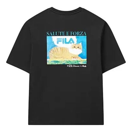 FILA x Pepe Shimada Crossover Cat Cartoon Printing Round Neck Short Sleeve Black F11M123189F-BK