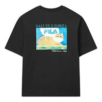 FILA x Pepe Shimada Crossover Cat Cartoon Printing Round Neck Short Sleeve Black F11M123189F-BK