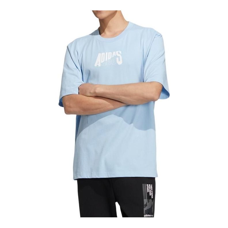 adidas neo SS22 Solid Color Alphabet Printing Round Neck Casual Short Sleeve Couple Style Blue HS8842