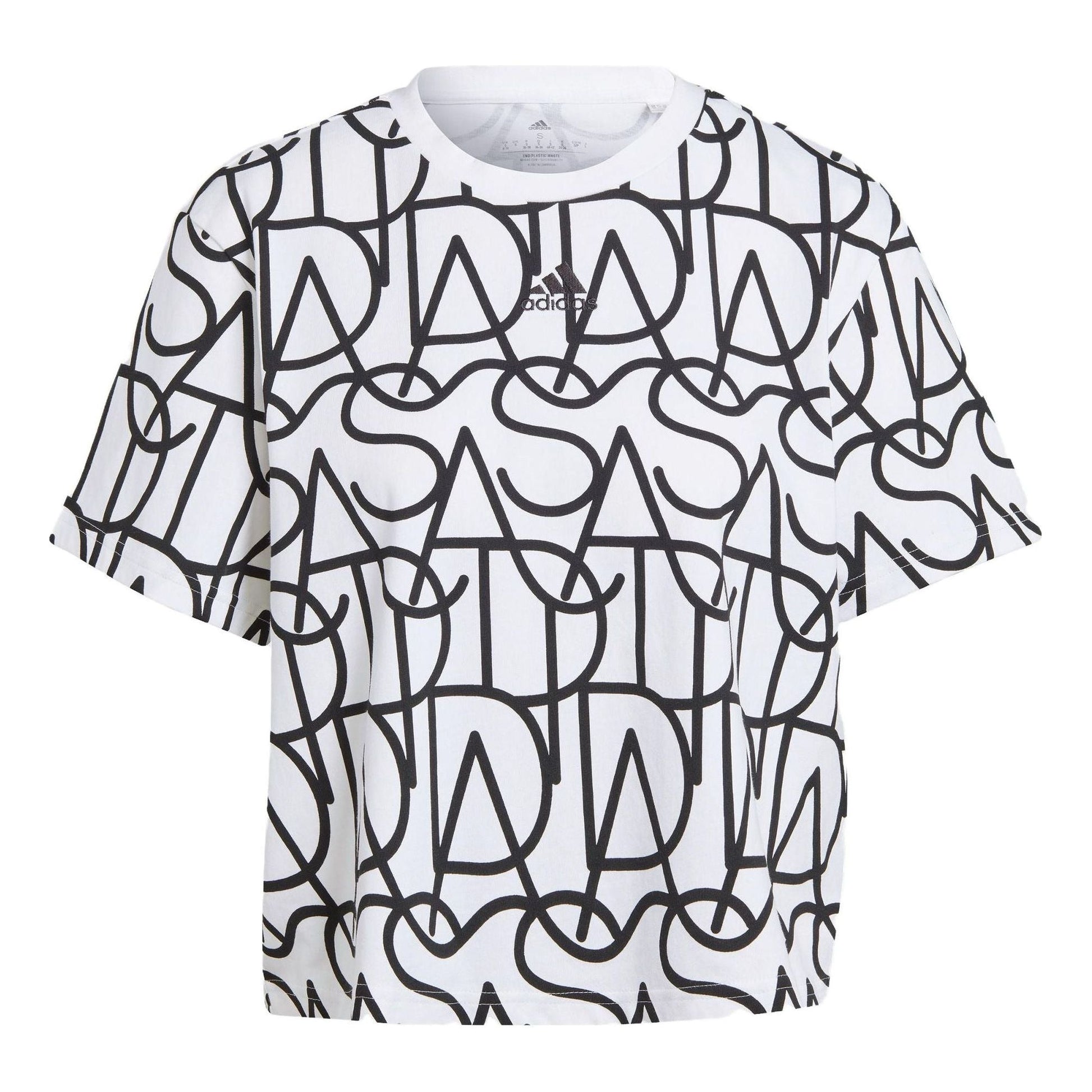 (WMNS) adidas Allover Graphic Boyfriend Tee 'White Black' IC5710