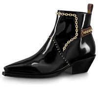 (WMNS) LOUIS VUITTON Matador Ankle Boots 'Black with Gold Chain and Monogram Straps' 1A8D0C