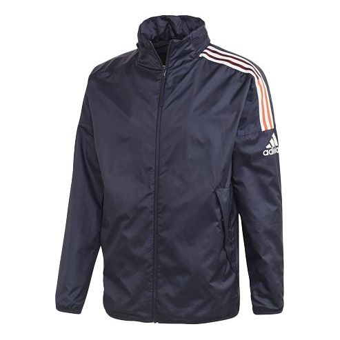adidas Stripe Stand Collar Sports Jacket Blue FI4039