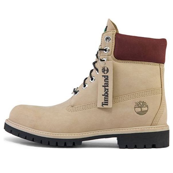 Timberland 6 Inch Premium Waterproof Boots 'Beige Nubuck with Burgundy Collar' A2M19W