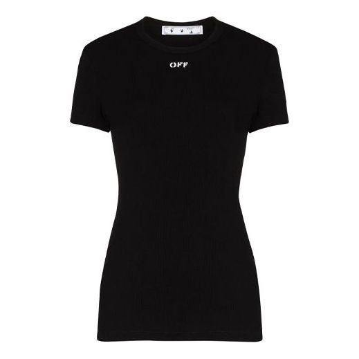 (WMNS) Off-White logo Applique Fitting Tee Black OWAA065E20JER0010100