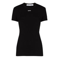 (WMNS) Off-White logo Applique Fitting Tee Black OWAA065E20JER0010100