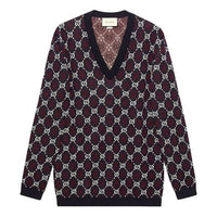 Gucci Logo Embroidered V Neck Sweater 'Navy' 553605-XKAHC-4548