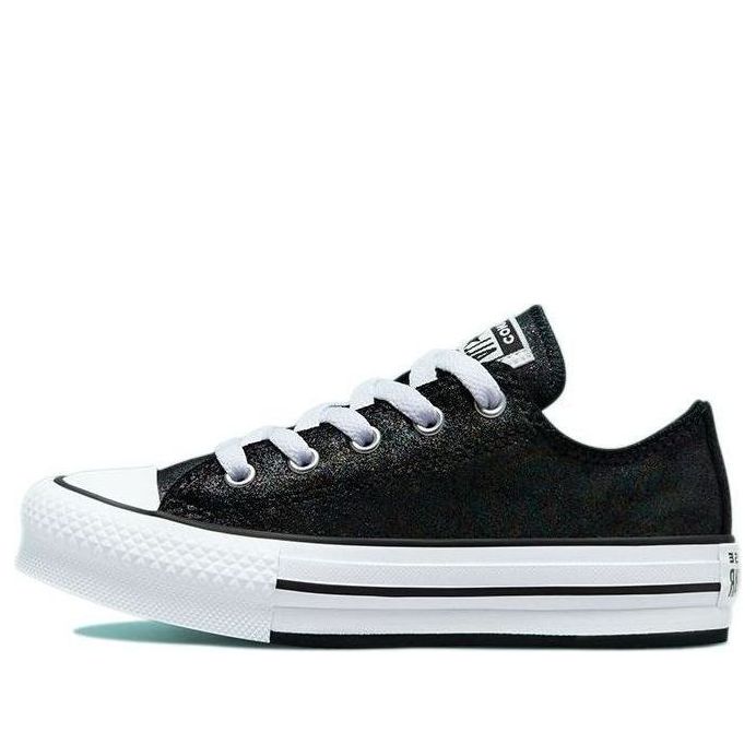 (GS) Converse Chuck Taylor All Star Lift Platform Iridescent Leather 'Black White' 671518C