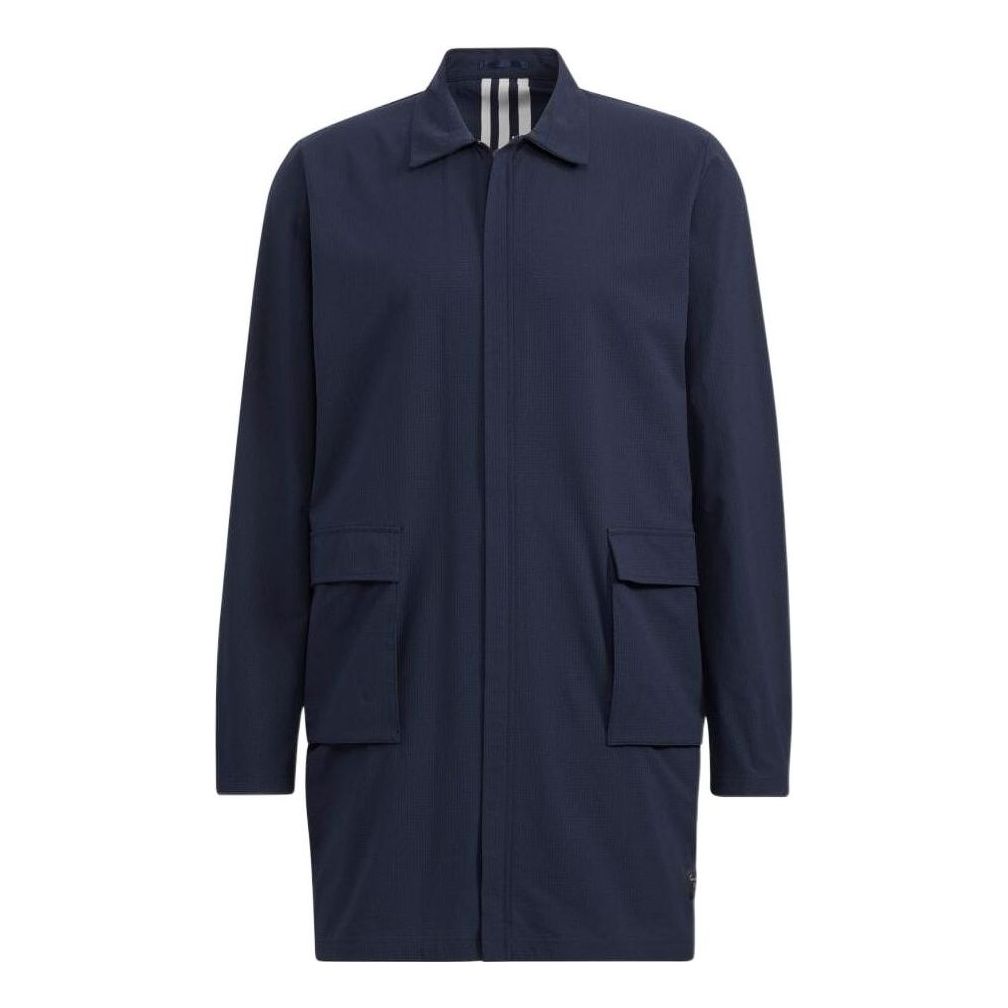 Men's adidas Casual Breathable Lapel Long Sleeves Jacket Japanese Version Navy Blue HD0011