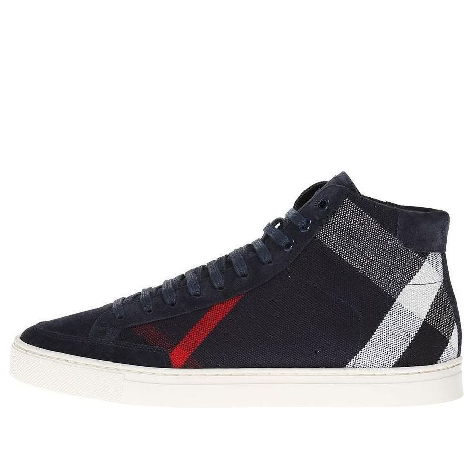 Burberry Large Plaid Suede and Canvas Sneakers 'Navy' 3981050