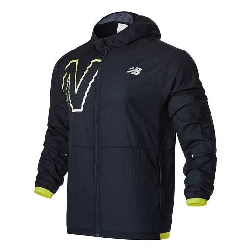 New Balance Logo Printing Sports Hooded Jacket Navy Blue MJ01238-SYE