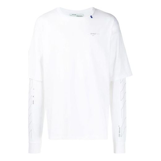 Men's Off-White SS21 Logo Twill Printing Long Sleeves Creamy White T-Shirt OMAB022E191850030191