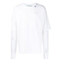 Men's Off-White SS21 Logo Twill Printing Long Sleeves Creamy White T-Shirt OMAB022E191850030191