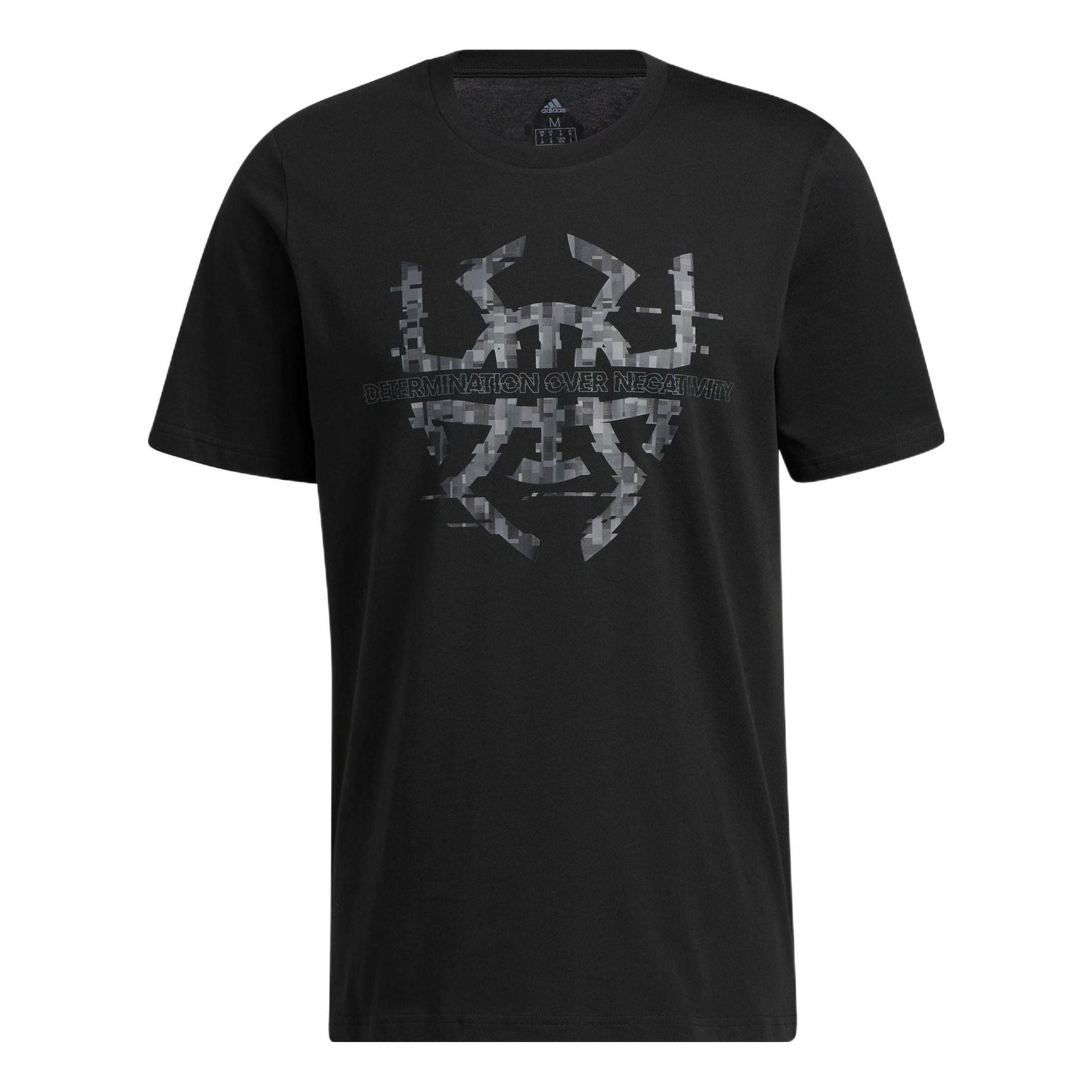 Men's adidas Solid Color Mitchell Logo Printing Round Neck Short Sleeve Black T-Shirt HG4417