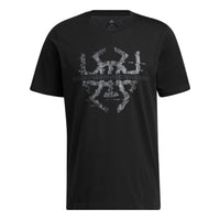 Men's adidas Solid Color Mitchell Logo Printing Round Neck Short Sleeve Black T-Shirt HG4417