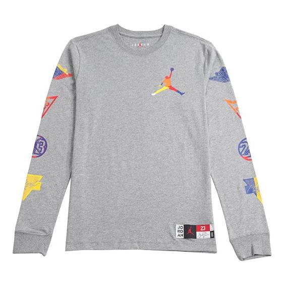 Air Jordan Basketball Colorful Logo Athleisure Casual Sports Long Sleeves Gray AT8939-091