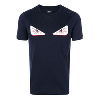 Men's FENDI SS21 Solid Color Brand Printing Round Neck Short Sleeve Navy Blue T-Shirt FY0894A28JF123Z