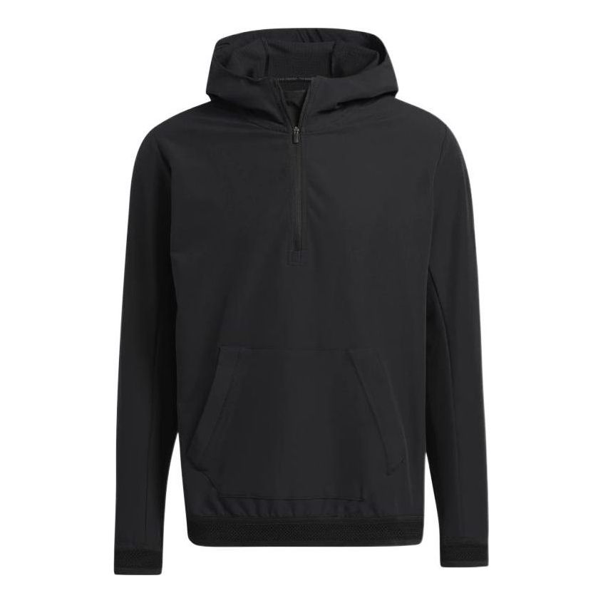 Men's adidas Adicross Solid Color Hooded Half Zipper Kangaroo Pocket Long Sleeves Black GM1206