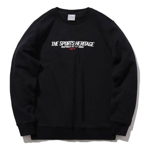 Li-Ning Sports Fashion Series Alphabet Printing Fleece Lined Round Neck Pullover Black AWDPC99-3