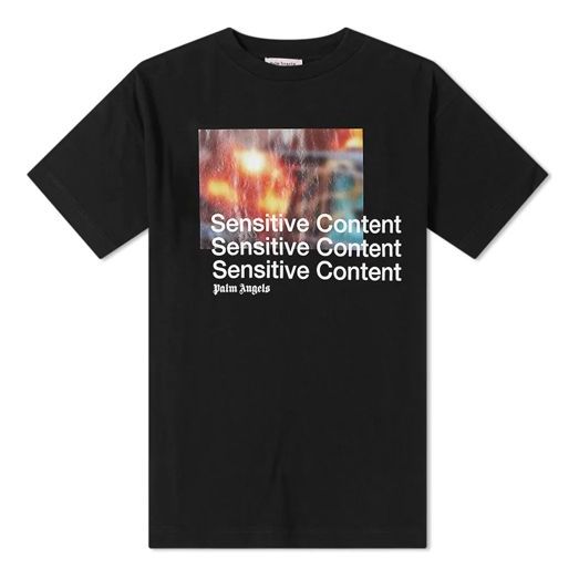 PALM ANGELS Sensitive Content Tee Printing Short Sleeve Black PMAA001F194130061088