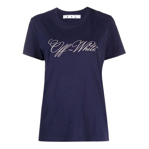 (WMNS) Off-White SS21 Logo Printing Short Sleeve Slim Fit Navy Blue T-Shirt OWAA049R21JER0124501