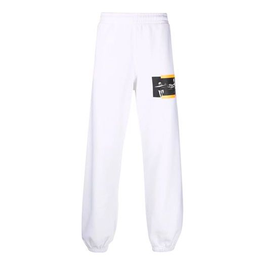 Men's Off-White FW21 Caravaggio Painting Printing Sports Pants/Trousers/Joggers White OMCH029F21FLE0050184