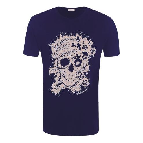 Men's Alexander McQueen Ivy Skull Skeleton Short Sleeve Blue 599560QOZ660903