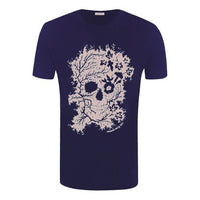 Men's Alexander McQueen Ivy Skull Skeleton Short Sleeve Blue 599560QOZ660903