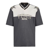 Men's FENDI SS21 Mesh Splicing Alphabet Short Sleeve Gray FAF629A52EF1DS1