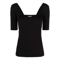 (WMNS) Off-White Solid Color Logo Short Sleeve Slim Fit Version Black OWVA014S21JER0011000