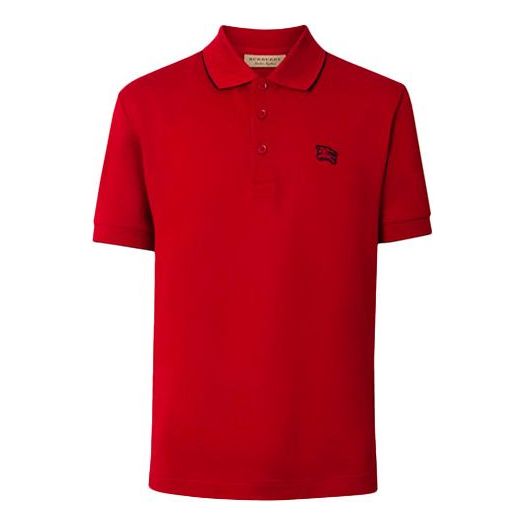 Men's Burberry Edging Mesh Short Sleeve Polo Shirt Red 80049711