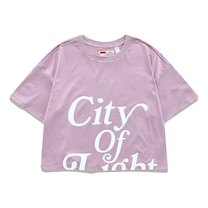 FILA FUSION Graffiti Alphabet Printing Loose Round Neck Short Sleeve Purple T-Shirt T11W136104F-VT