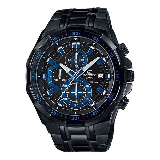 Men's CASIO EDIFICE Stainless Steel Strap Blue Watch Mens Black Analog EFR-539BK-1A2V