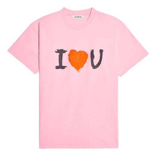 Balenciaga SS21 Alphabet Pattern Printing Short Sleeve Unisex Pink 612965TJVL51401