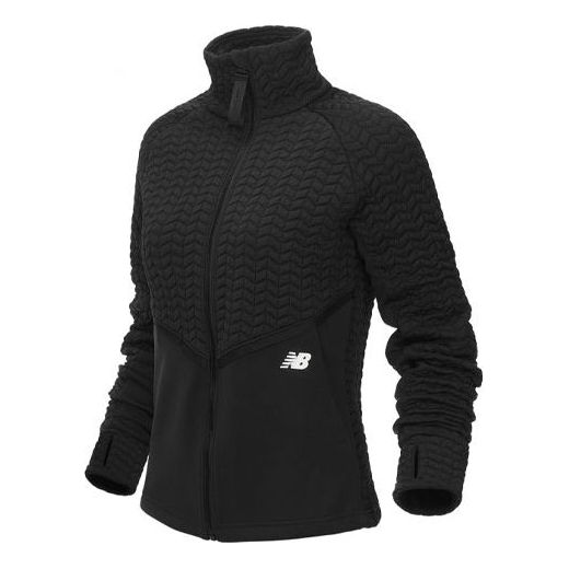 (WMNS) New Balance Splicing Stand Collar Solid Color Slim Fit Jacket Black WJ13118-BK