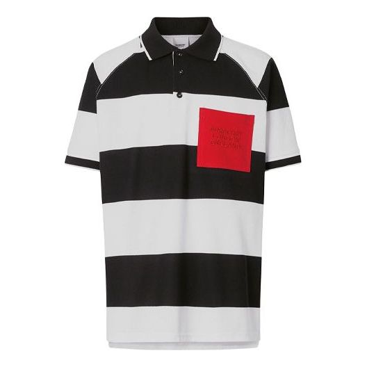 Men's Burberry SS21 Loose Short Sleeve Polo Shirt Black White 80134771