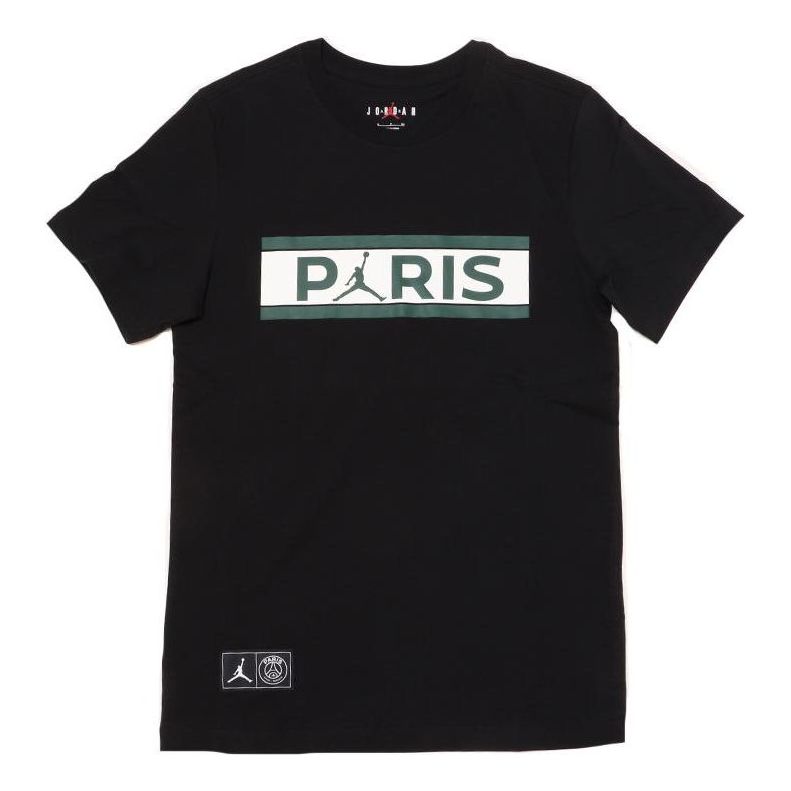 Men's Air Jordan Paris Saint-Germain Logo Printing Sports Round Neck Short Sleeve Black T-Shirt DB6510-010